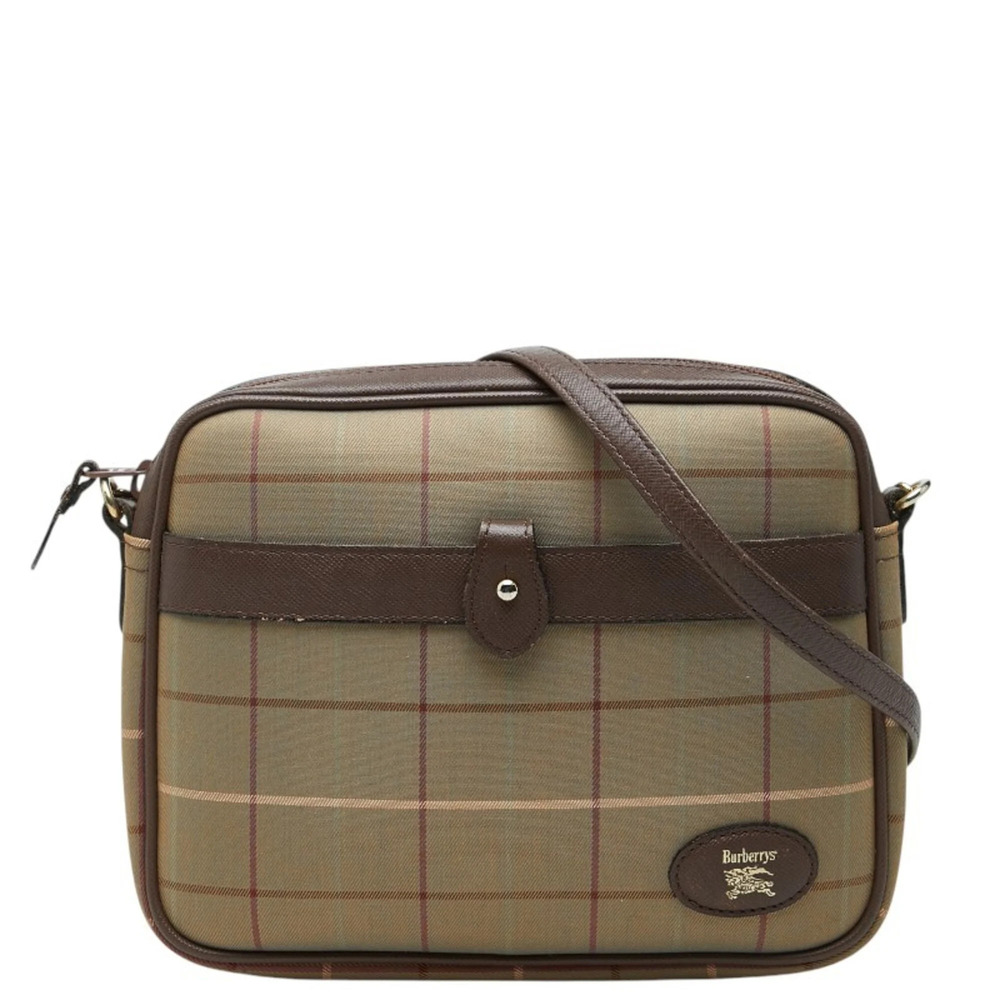 Burberry Check Crossbody Shoulder Bag, Iridescent Beige Brown Leather Nylon C...